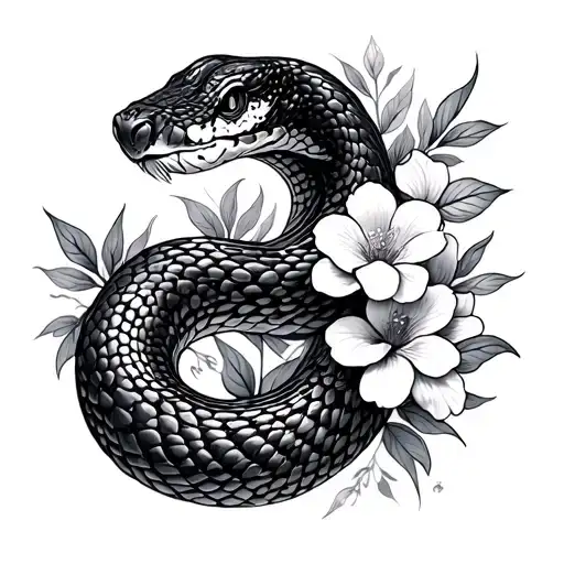 Snake With Detailed Flowers Intertwined