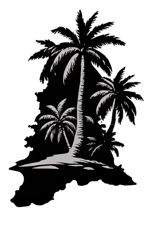 Coqui Island Tribal Palm Trees Puerto Rico Map Outline