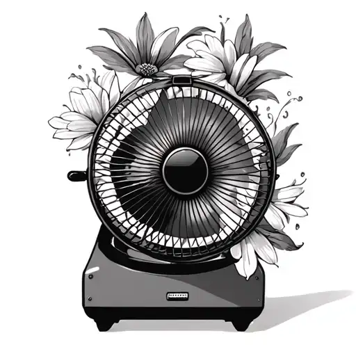 90S Style Square Box Fan Blowing Hawaiian Flowers Out In A Flow