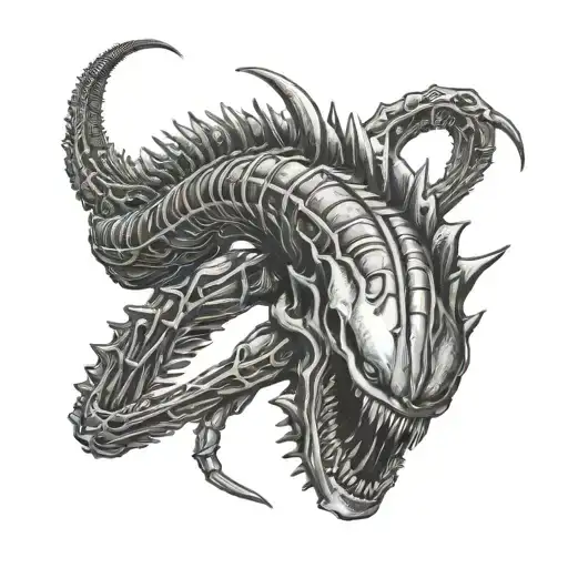 Xenomorph Curled Up With Tail Coming Down