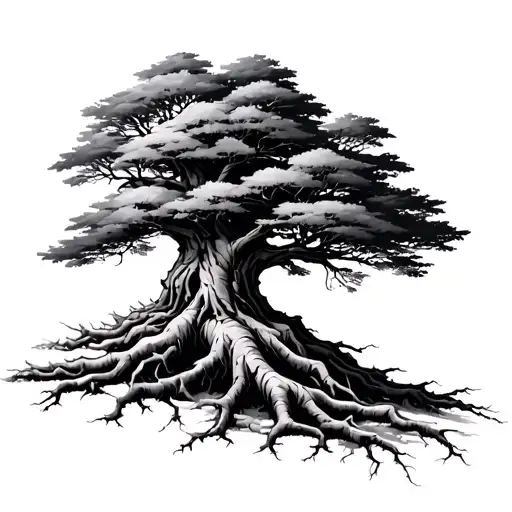 Shaped Tree With Roots And Also Branches With Big Bush On Top