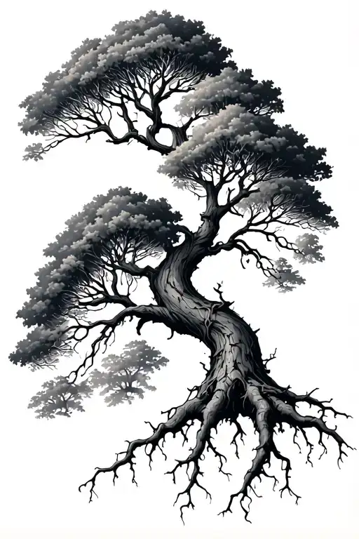 Tree With Small Roots With Branches Sticking Out Of It