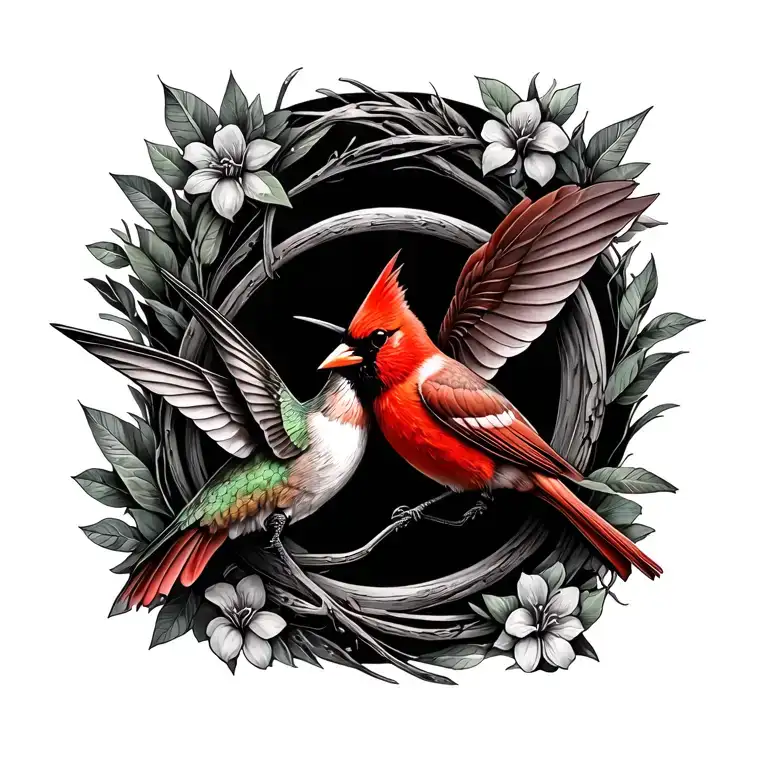 Hummingbird And Cardinal In Infinity Symbol Made Entirely