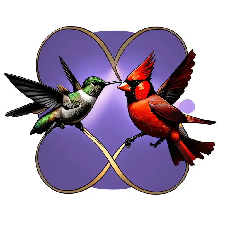 Hummingbird And Cardinal In Infinity Symbol Made Entirely