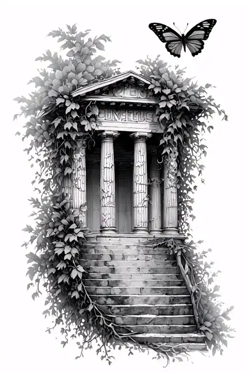 Greek Building With Vines And Butterfly's