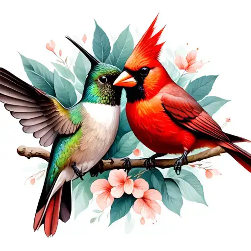 Hummingbird And Cardinal Symbolizing Love