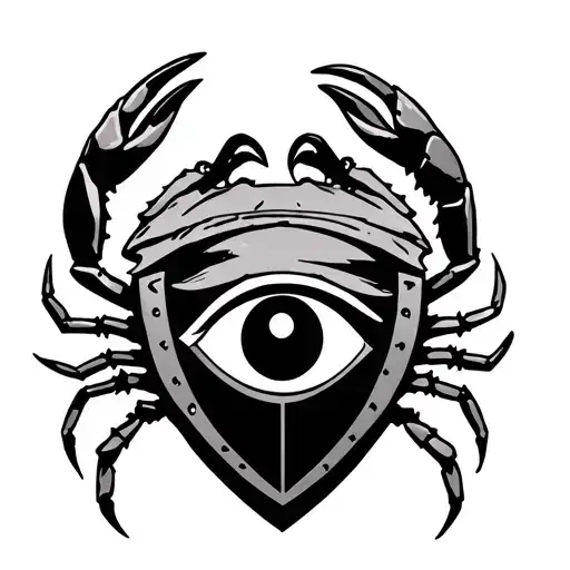 Crab Sign Of Cancer On Solomon's Pentragam With A Shield With Horus Eye In A Claw