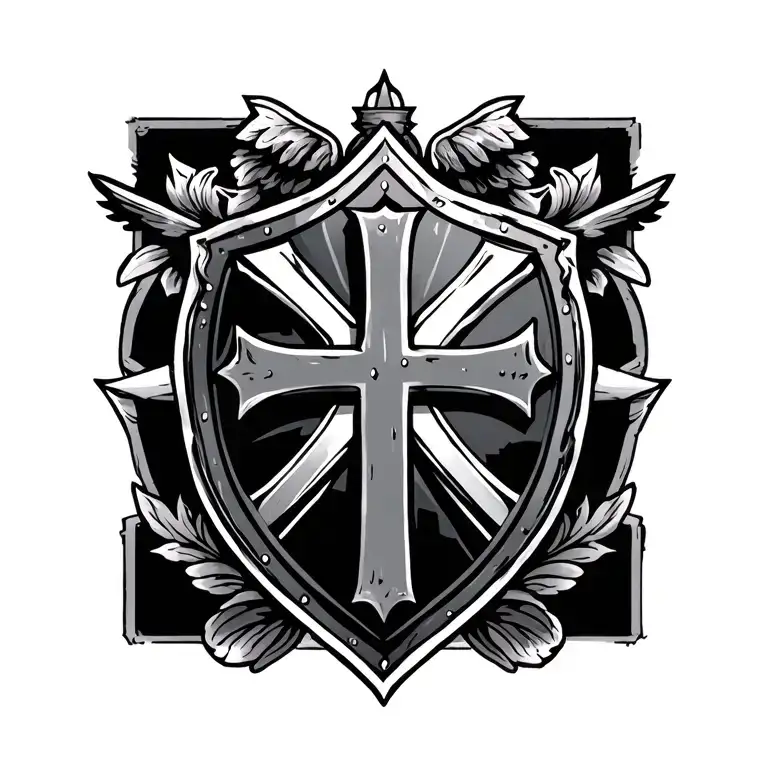 Cross With Shield Behind Cross