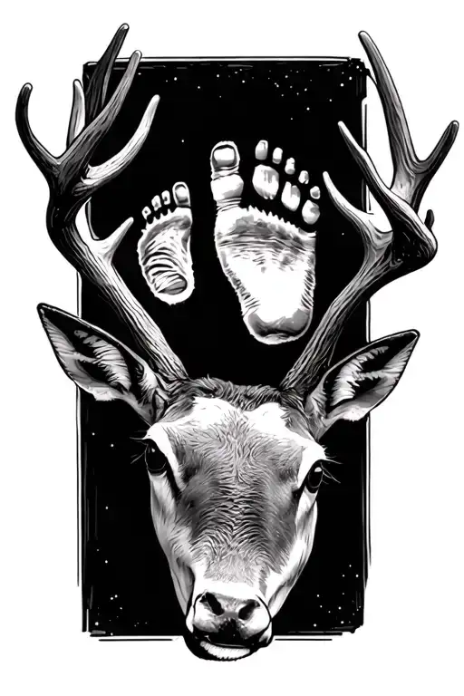 Deer Antlers And Baby Foot Print Inside
