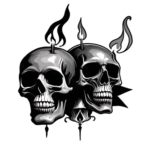 Burning Candle And Skulls