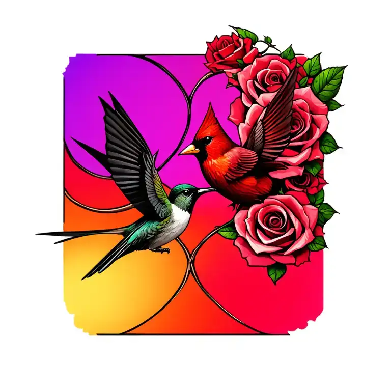 Infinity Symbol Intertwined Hummingbird And Cardinal With Rose