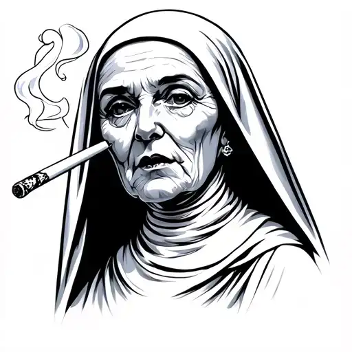 Nun Smoking A Cigarette