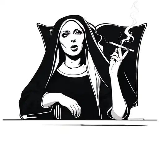 Sexy Nun Smoking A Cigarette