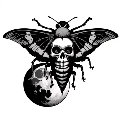 Moth With Skull Inside And Moon Feature Clean Lines