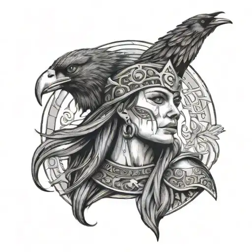 Viking Woman With Crow Perched On Top
