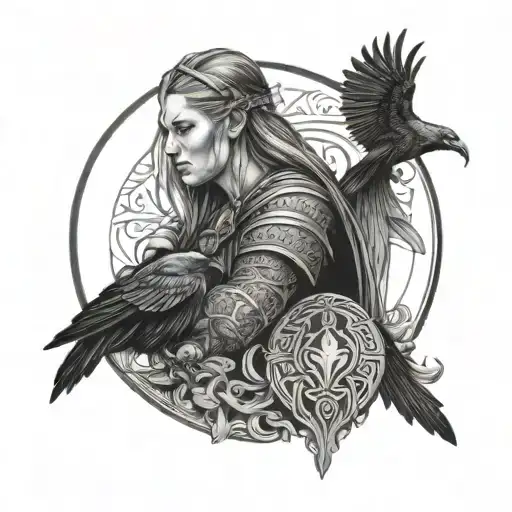 Viking Woman With Crow Perched On Top