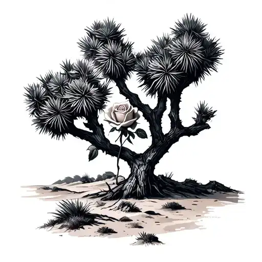 A Minimalist Joshua Tree With A Single Rose