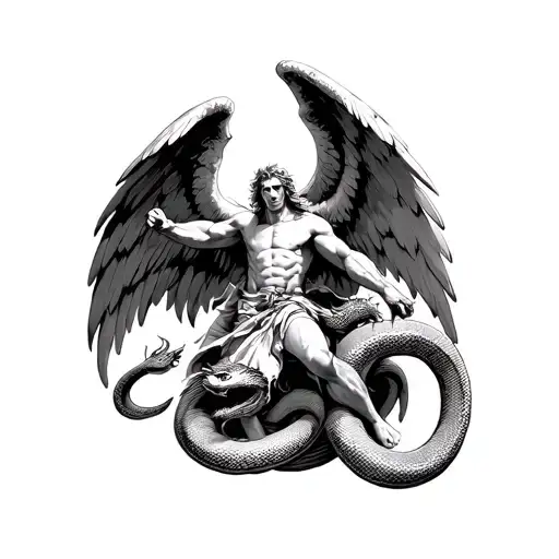 Archangel Michael Battle Fighting The Serpent