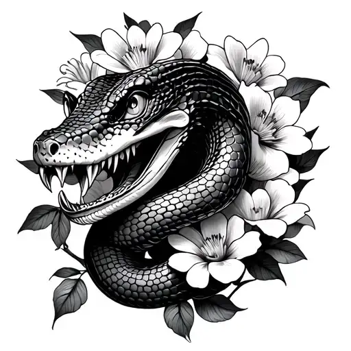 Snake Head And Flowers