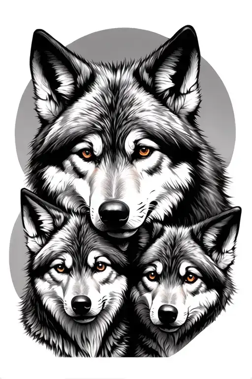 Dad Wolf 4 Baby Wolfs