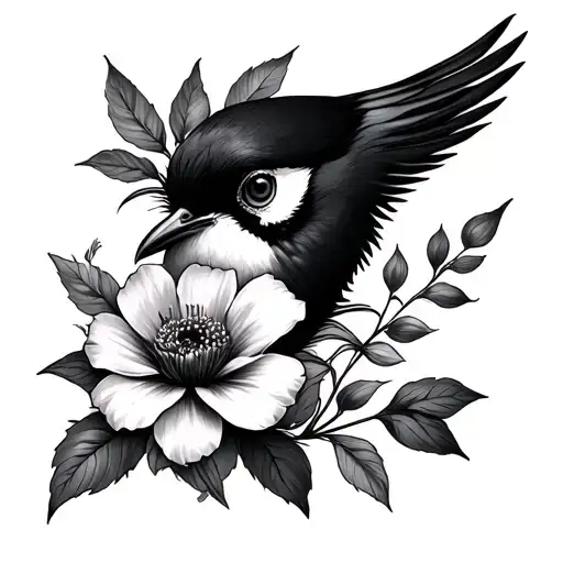 A Bird Face And A Flower