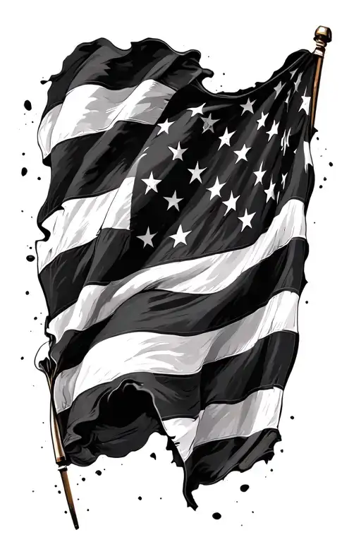 Realistic Tattered Waving American Flag With Bullet Holes In It