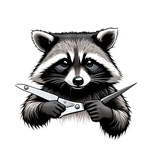 Raccoon Holding Shears Cutting Hair