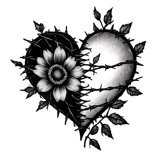 Half Flowers Half Barbed Wire Heart Shape