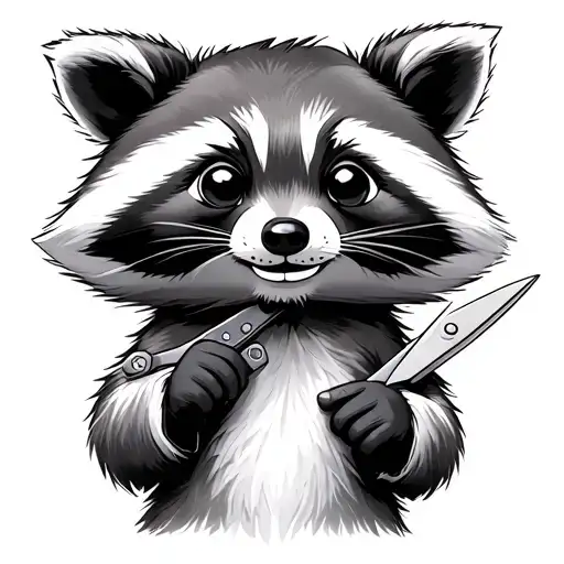 Cute Raccoon Holding Scissors
