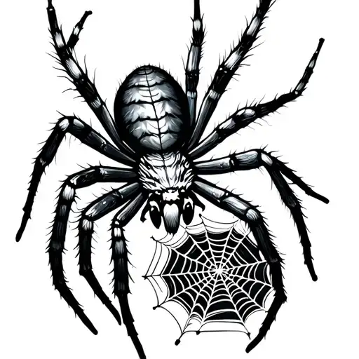 Spider Crawling Tattoo With Creating Some Web On V-shape