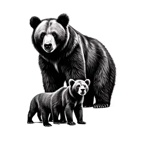 Mama Bear And 3 Cubs