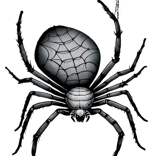 Most Simple Spider Crawling Tattoo With Creating Some Web That Is Hanging Done On V-shape