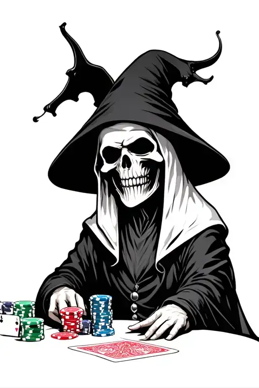 Grim Reaper At A Table Playing Poker