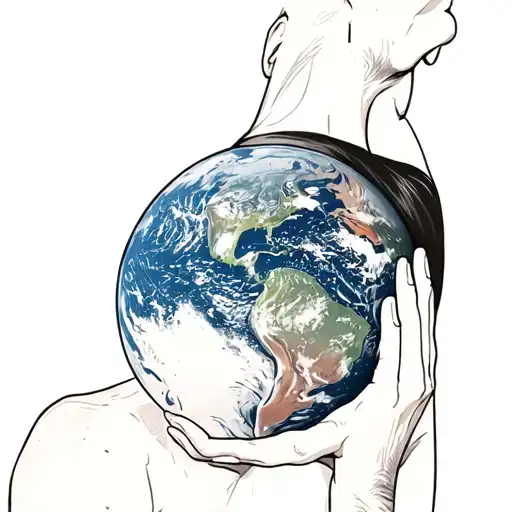 Front View Of A Man Holding The Earth On His Back