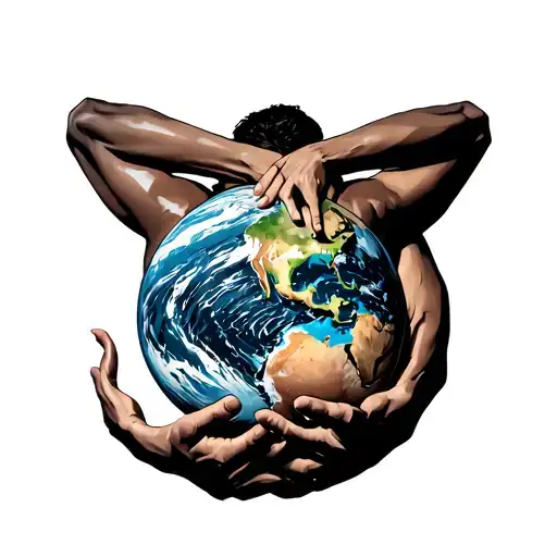 Front View Of A Man Holding The Earth On His Back