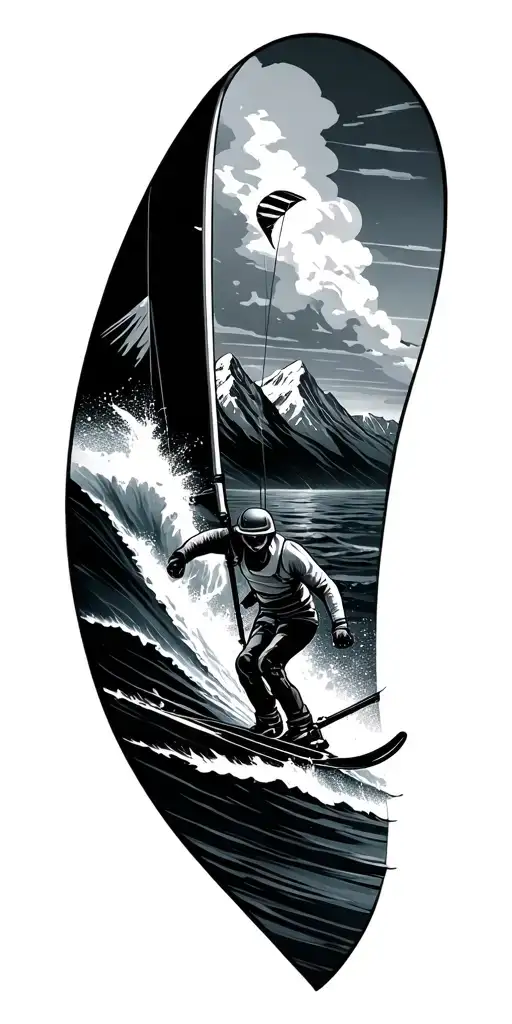 Skiing And Kite Surfing With Mountains And Oceans