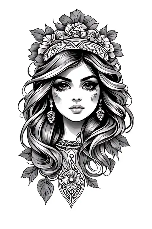 Girl Face Chicano Style Tattoo Design