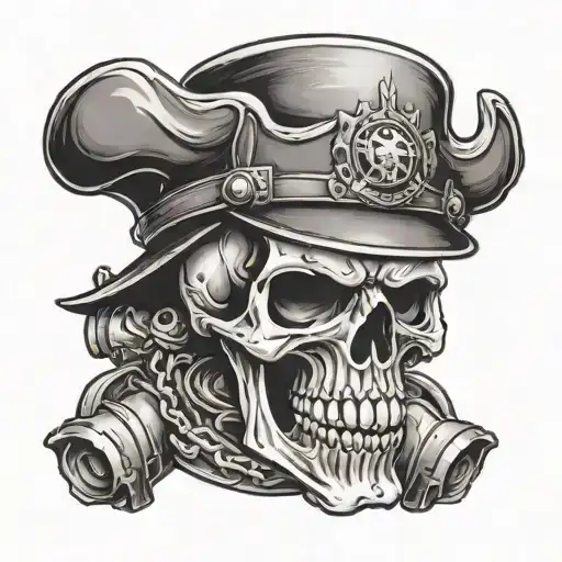 Evil Skull Wearing A Fireman Hat With A Usmc Logo On The Hat