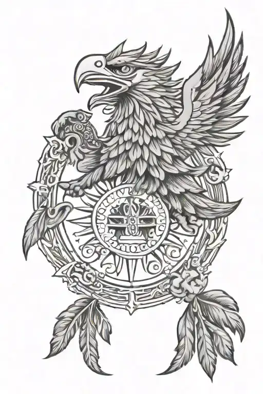 Filipino Sun With Serbian Double Head Eagle Fine Line