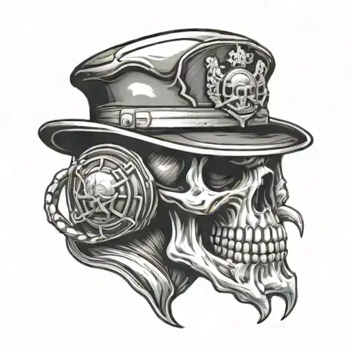 Evil Skull Wearing A Fireman Hat With A Usmc Logo On The Hat