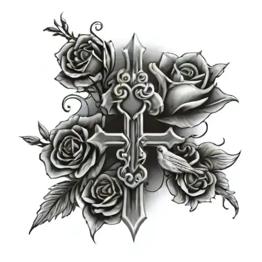 Cross With Roserybeads Around With Grandad Underneath