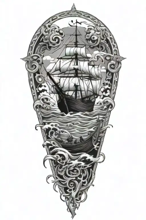 Kraken In The Sea Overtaking A Viking Boat Sailing