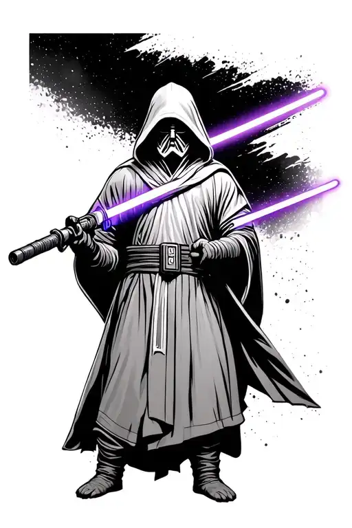 Jedi With Clothes And Hood And Purple Light Saber