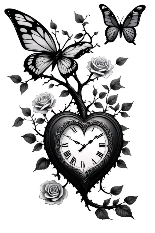 Heart Clock Tree Butterfly Rose