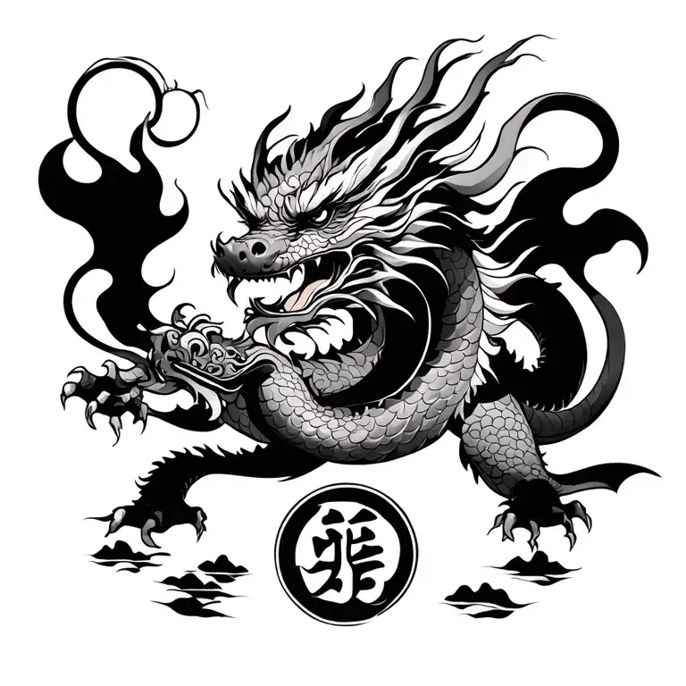 Dragon Chinese Holding A Tao Symbol
