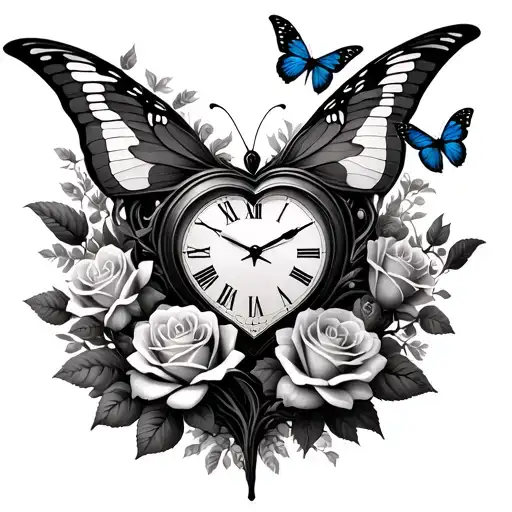 Tree Heartshaped Clock Butterfly And Roses