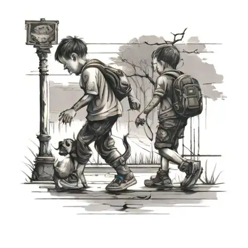 A Young Boy Walking Alone While His Best Friend Dies