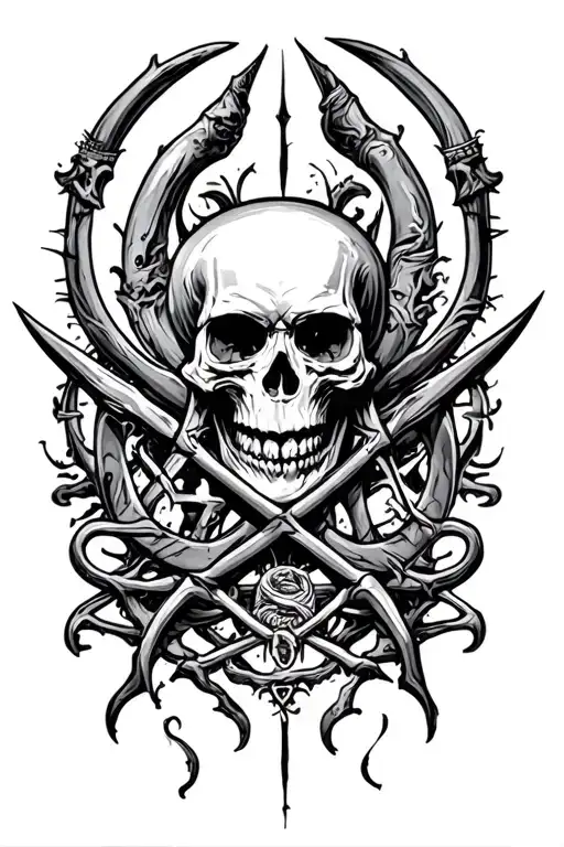 Satanic Symbols With Skull Surrounded