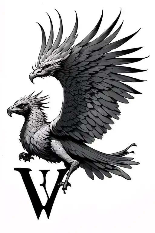 Flying Phoenix With The Letters V V