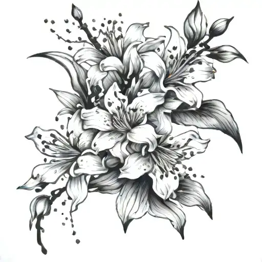 Chinese Cherry Blossoms With Lilies Falling